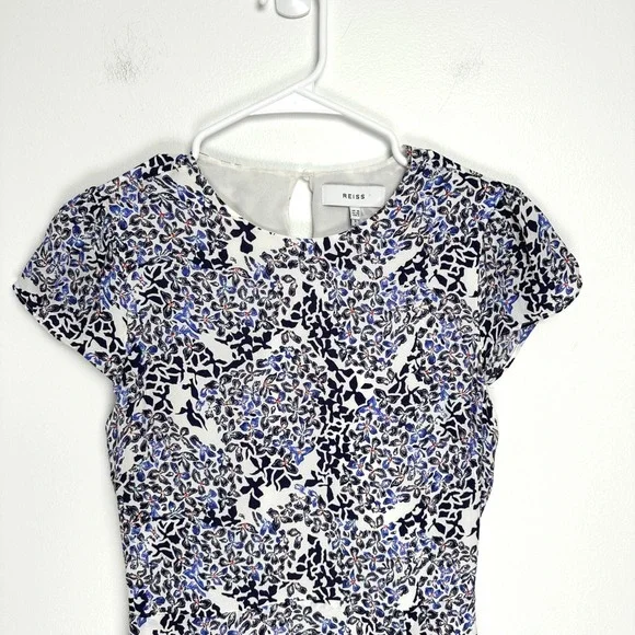 Reiss Livia Mosaic Print Split Midi Dress Floral Blue White Navy 7 - Picture 6 of 12